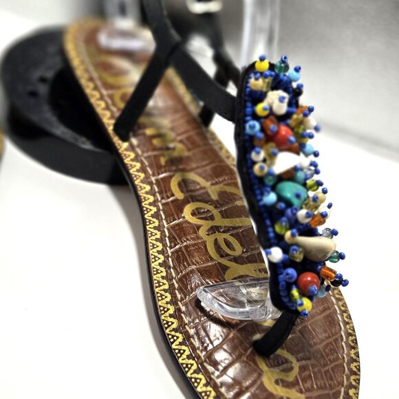 Sam Edelson Women's Beaded Leather Thong Sandals Size 6 - Picture 5 of 7